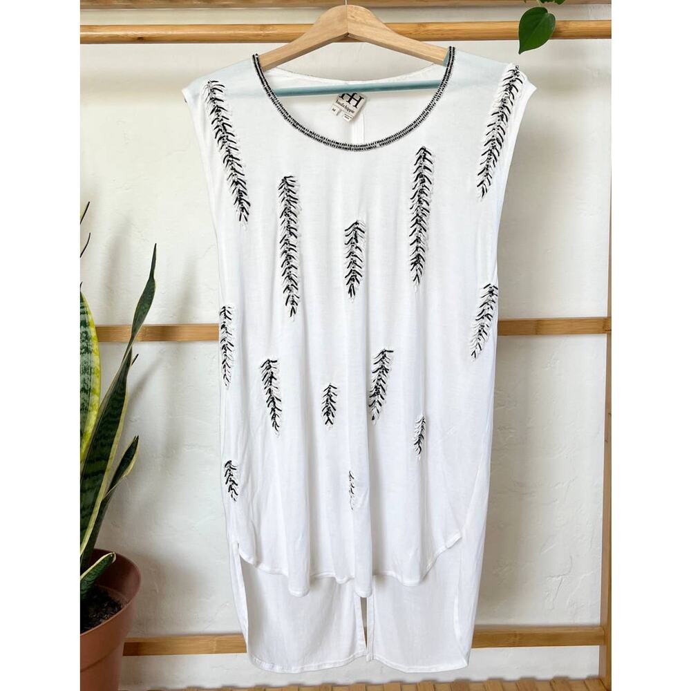 Haute Hippie Sleeveless Embellished Feather Dagger Long Top